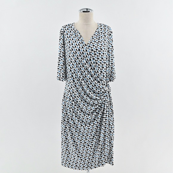 DKNY Faux Wrap Dress Size L Geometric Modern Artistic Flattering Sophisticated - Picture 1 of 15